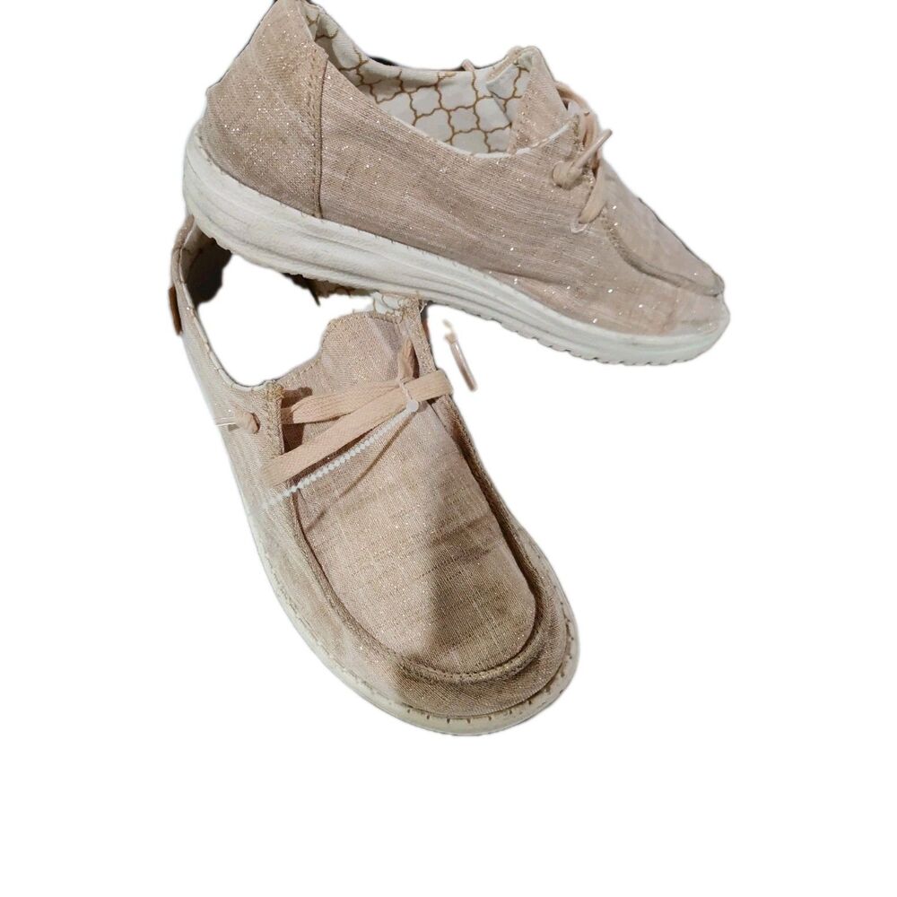 Hey Dude Wendy Women’s Rose Gold Sparkle Sneakers Sz 6 Casual